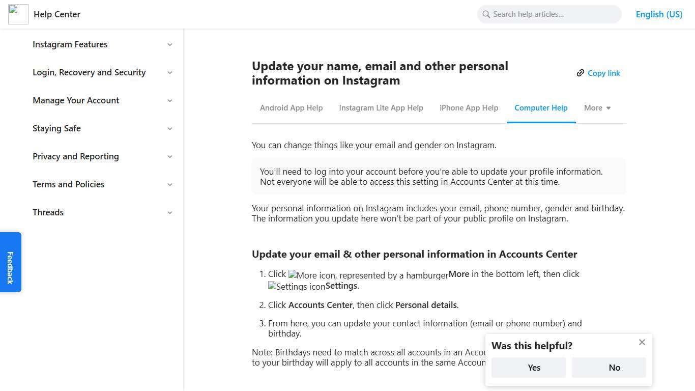 Update your name, email and other personal information on Instagram Instagram Help Center
